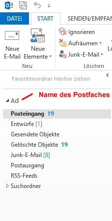 Postfachname Outlook 2013